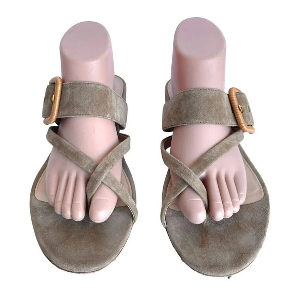 VERONICA BEARD Shoes - Veronica Beard Tan Suede Salva Buckle Sandal Criss Cross Strap Women’s Size 10 M